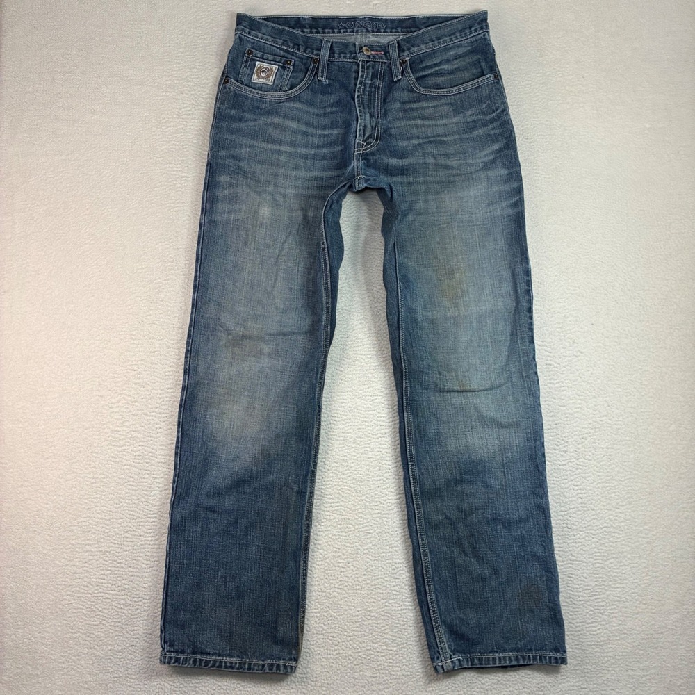 Cinch Ian Jeans Men 33x32 Blue Bootcut Whiskered Western Cowboy White Label Fade
